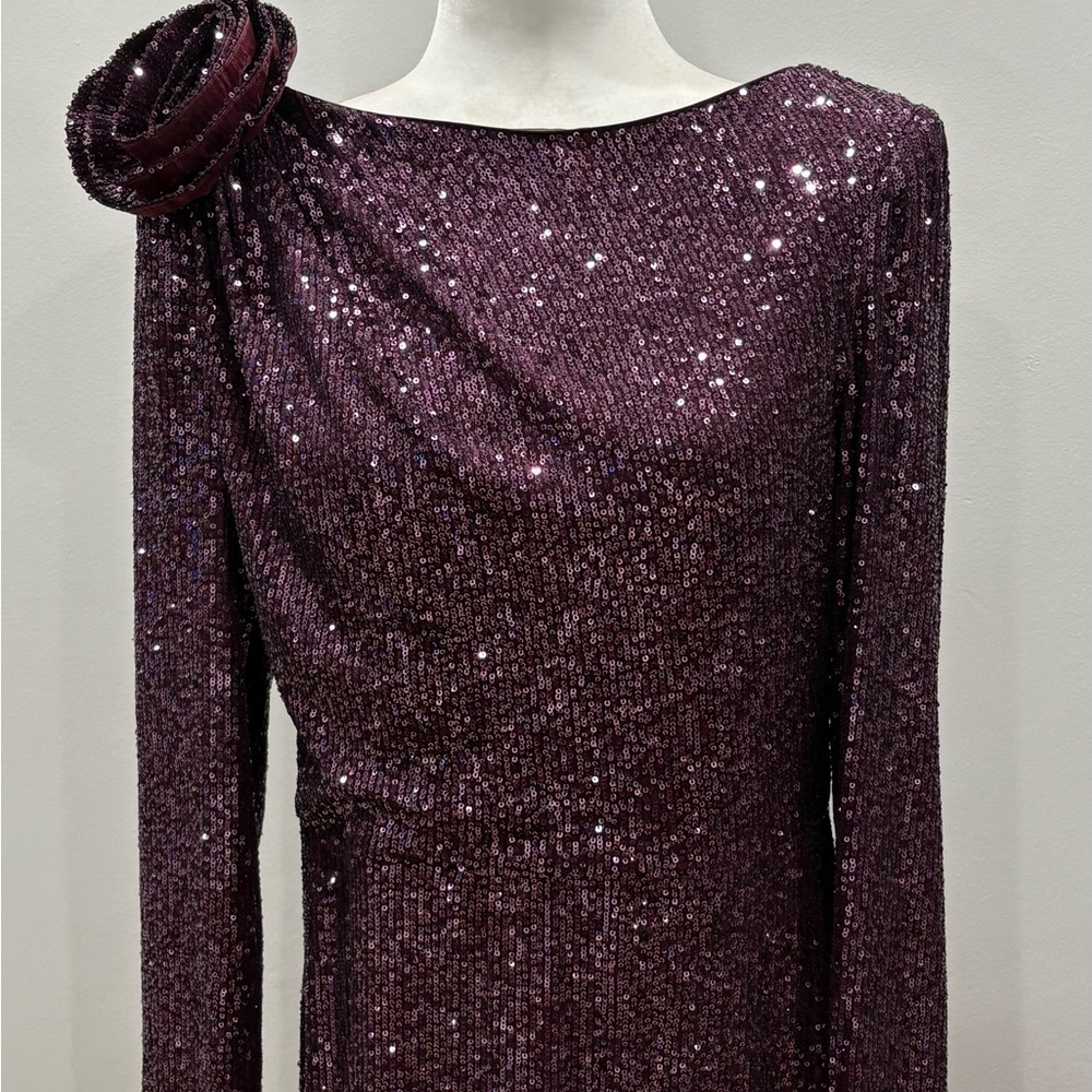 ELIZA J Bateau Neck Long Sleeve Sequin Mermaid Gown - Picture 3 of 8